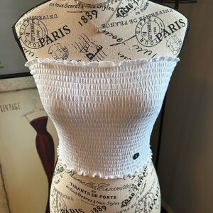 Hollister White Smocked Sleeveless Crop Top